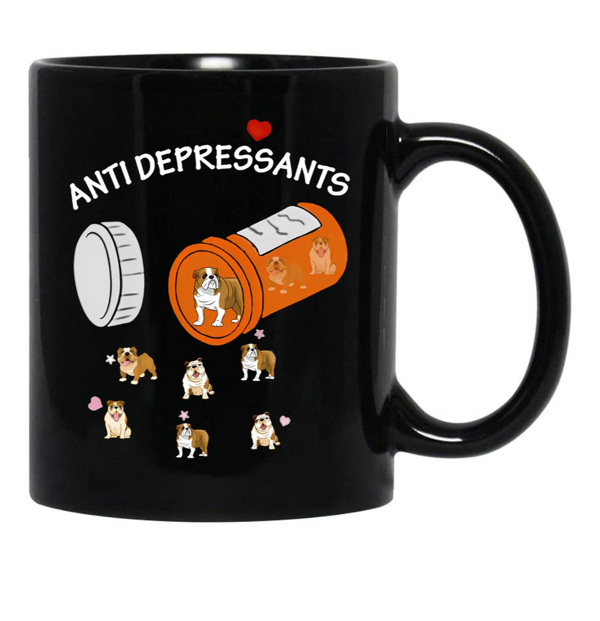 Antidepressant Bulldog Black Coffee Mug, Gift Coffee Mug - Black