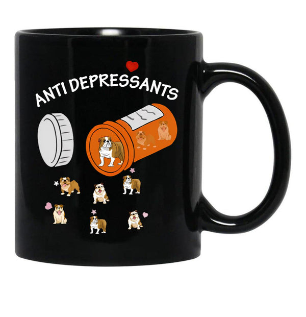 Antidepressant Bulldog Black Coffee Mug, Gift Coffee Mug - Black