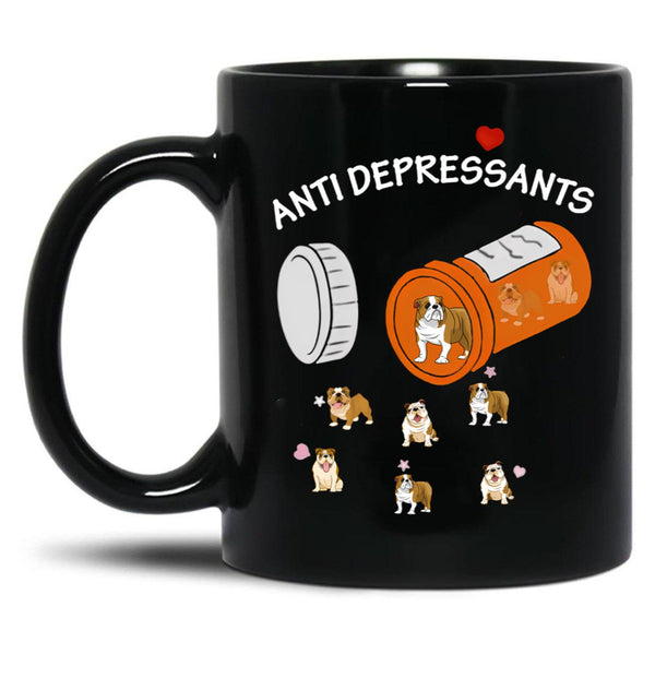 Antidepressant Bulldog Black Coffee Mug, Gift Coffee Mug - Black