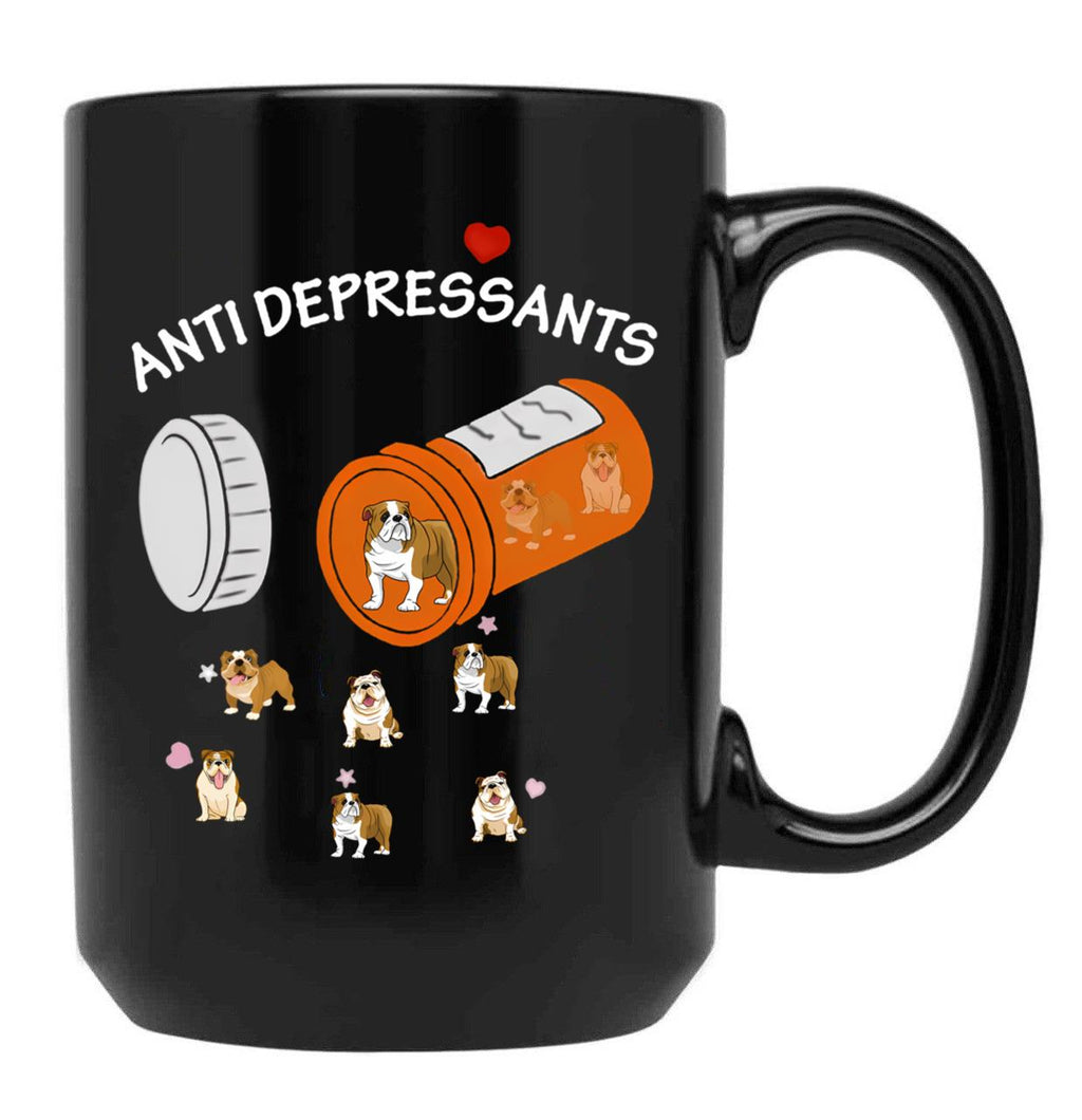 Antidepressant Bulldog Black Coffee Mug, Gift Coffee Mug