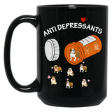Antidepressant Bulldog Black Coffee Mug, Gift Coffee Mug