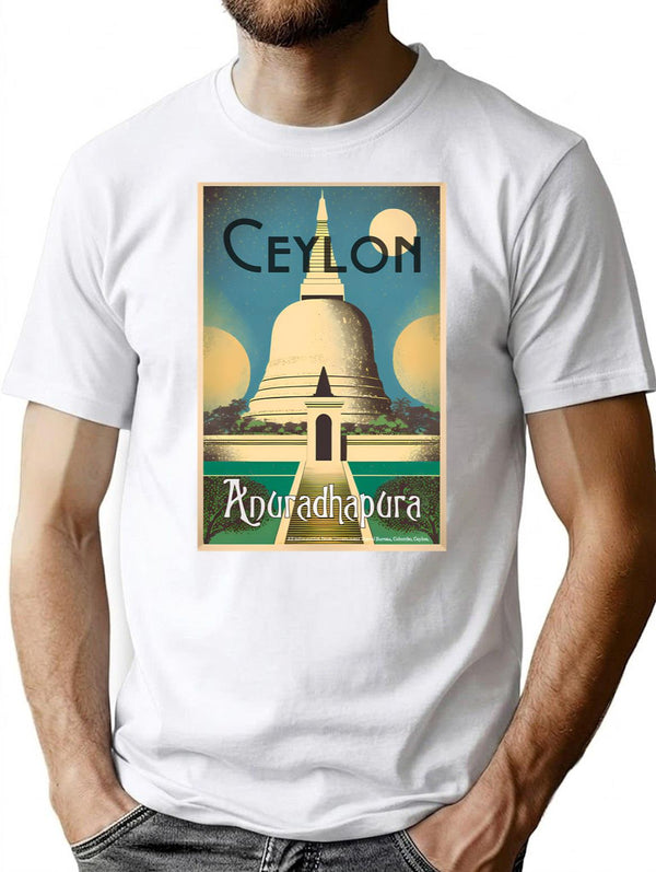 Anuradhapura Vintage Travel Art Print Government Travel Bureau Colombo Ceylon T-Shirt for Men & Women, T-Shirts Graphic Tee - White
