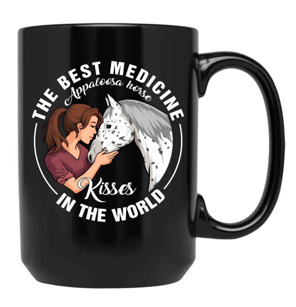 Appaloosa Horse Kisses Best Medicine In The World Black Coffee Mug, Gift Coffee Mug