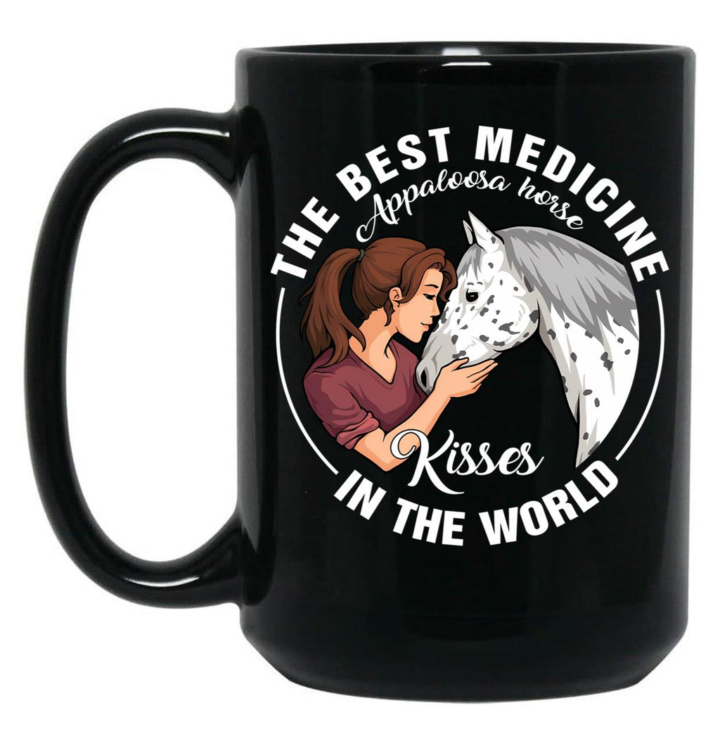 Appaloosa Horse Kisses Best Medicine In The World Black Coffee Mug, Gift Coffee Mug
