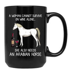 Arabian Horse And Wine Funny Horse Black Coffee Mug, Gift Coffee Mug