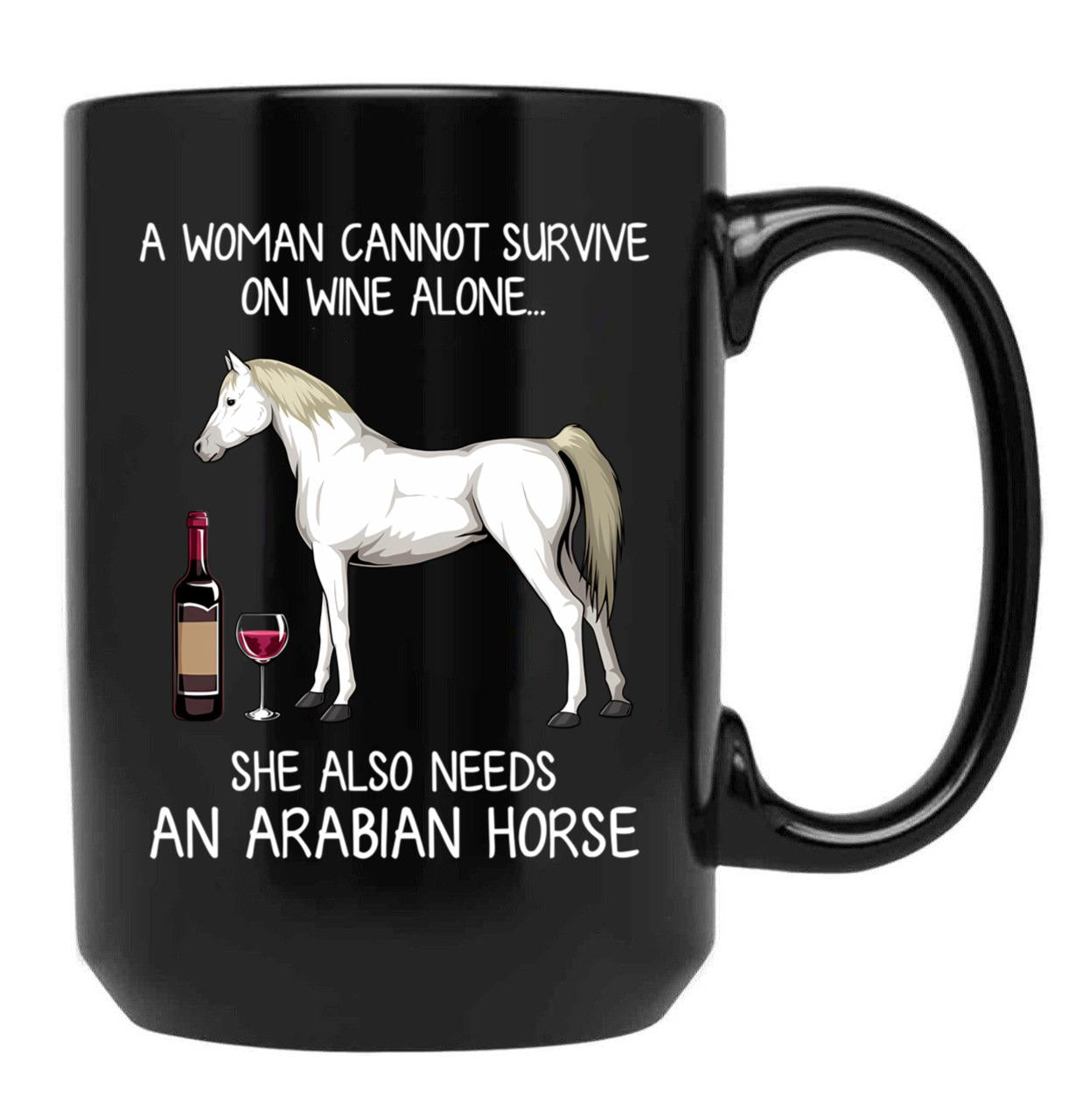 Arabian Horse And Wine Funny Horse Black Coffee Mug, Gift Coffee Mug