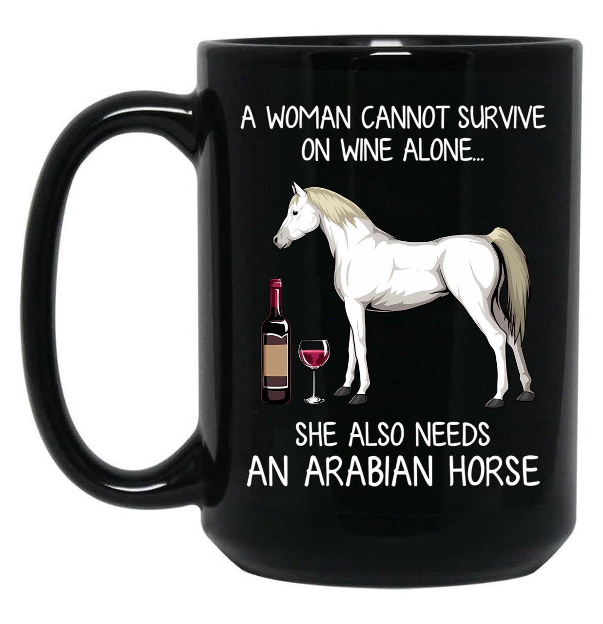 Arabian Horse And Wine Funny Horse Black Coffee Mug, Gift Coffee Mug