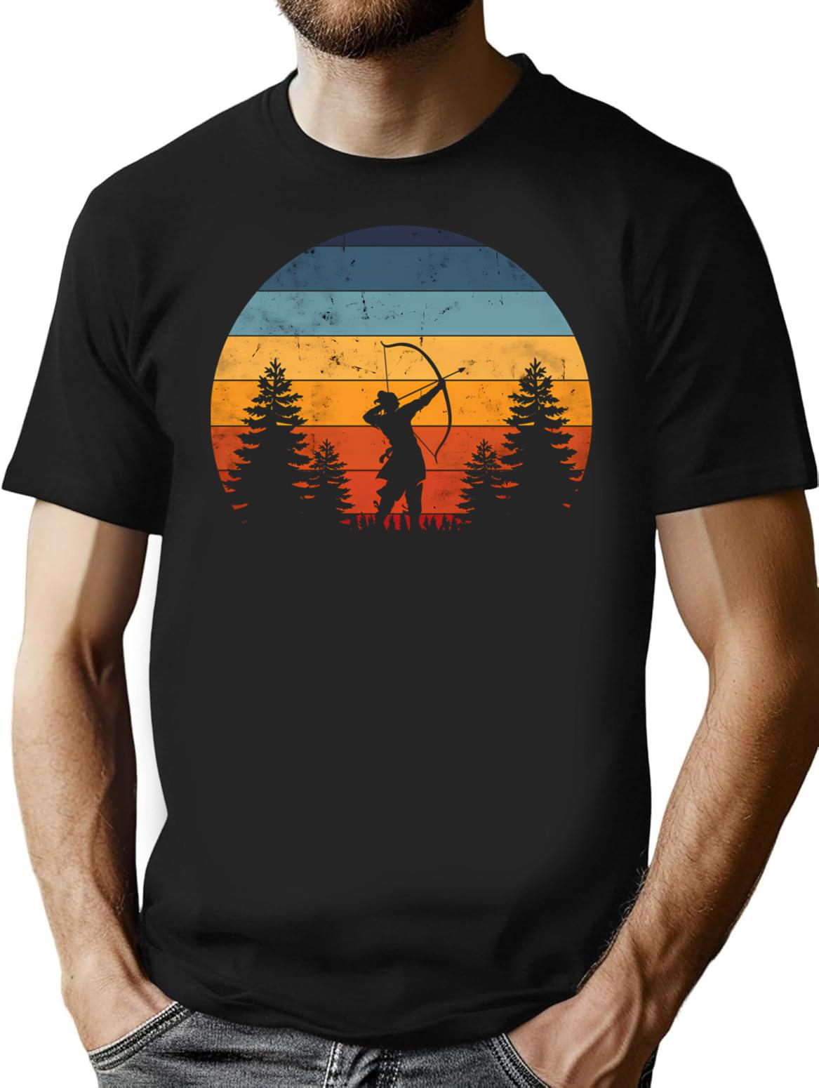Archery Archer Bow Vintage Retro Distressed Design T-Shirt for Men & Women, T-Shirts Graphic Tee - Black