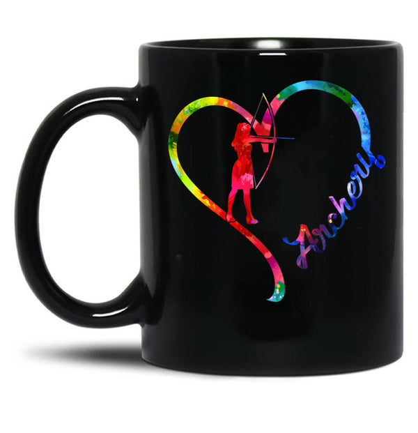 Archery Heart Black Coffee Mug, Gift Coffee Mug - Black