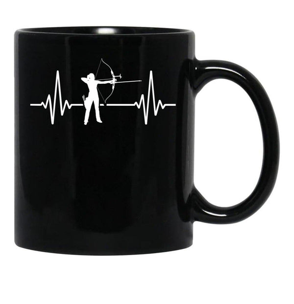 Archery Heartbeat Black Coffee Mug, Gift Coffee Mug - Black