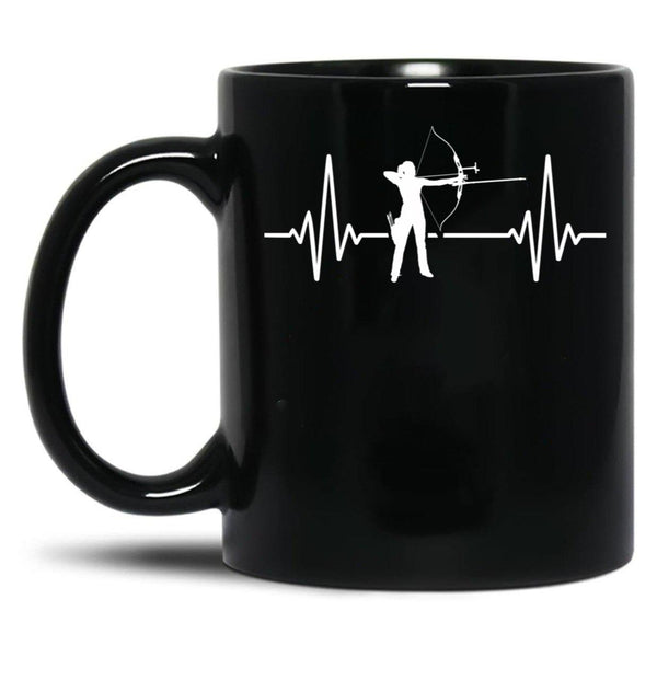 Archery Heartbeat Black Coffee Mug, Gift Coffee Mug - Black