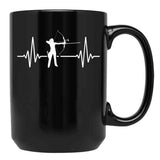 Archery Heartbeat Black Coffee Mug, Gift Coffee Mug
