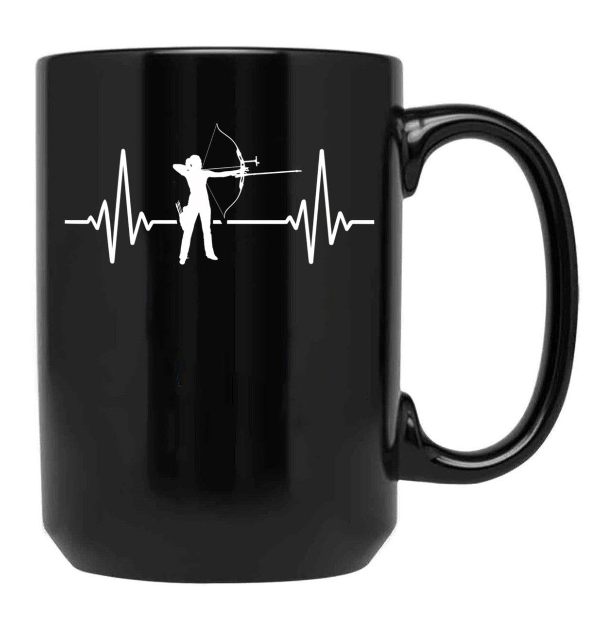 Archery Heartbeat Black Coffee Mug, Gift Coffee Mug