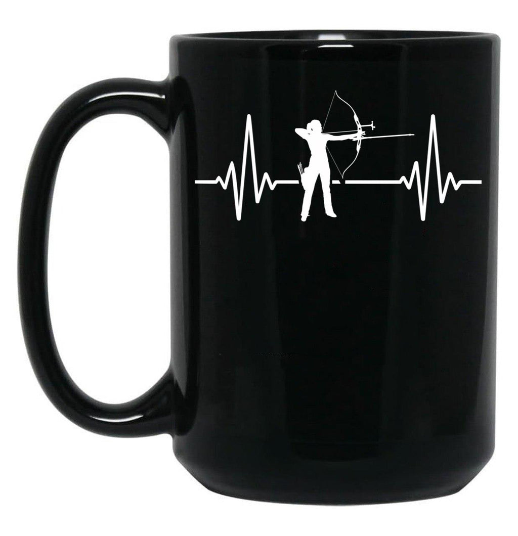 Archery Heartbeat Black Coffee Mug, Gift Coffee Mug
