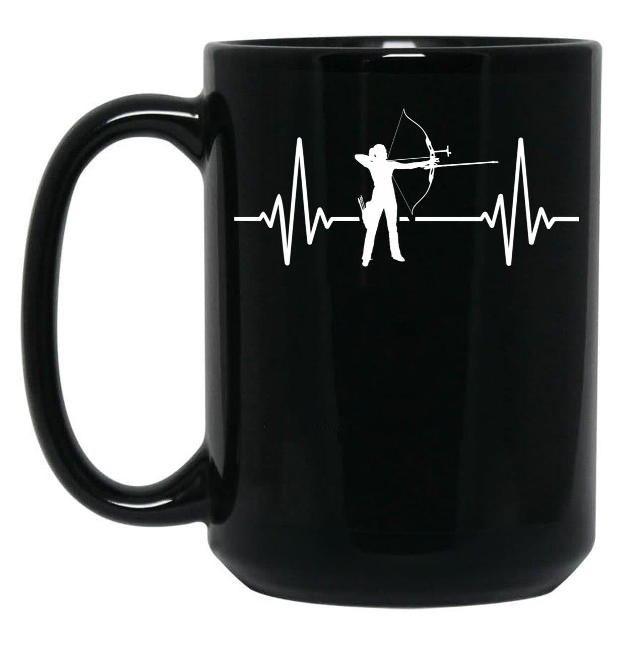 Archery Heartbeat Black Coffee Mug, Gift Coffee Mug