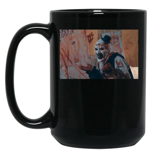 Art The Clown Making A Mess - Terrifier Black Coffee Mug, Gift Coffee Mug - Black