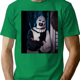 Art The Clown Says Cheeese T-Shirt for Men & Women, T-Shirts Graphic Tee - Green