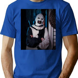 Art The Clown Says Cheeese T-Shirt for Men & Women, T-Shirts Graphic Tee - Blue
