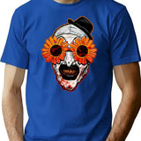Art The Clown Terrifier 2 Sunflower Sunglasses Horror T-Shirt for Men & Women, T-Shirts Graphic Tee - Blue