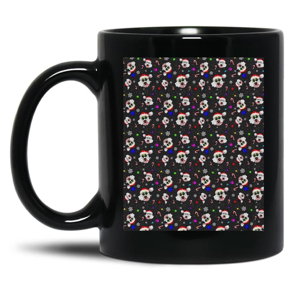 Art The Clown Terrifier 3 Christmas Pattern Black Coffee Mug, Gift Coffee Mug