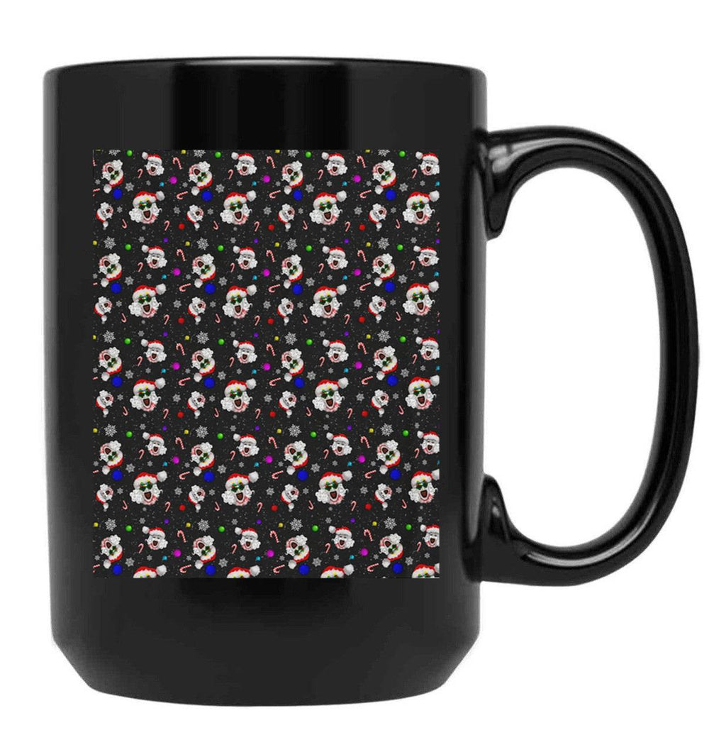 Art The Clown Terrifier 3 Christmas Pattern Black Coffee Mug, Gift Coffee Mug