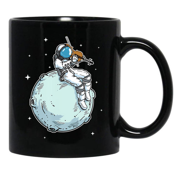 Astronaut Playing Violin Music Violin Lover Black Coffee Mug, Gift Coffee Mug - Black