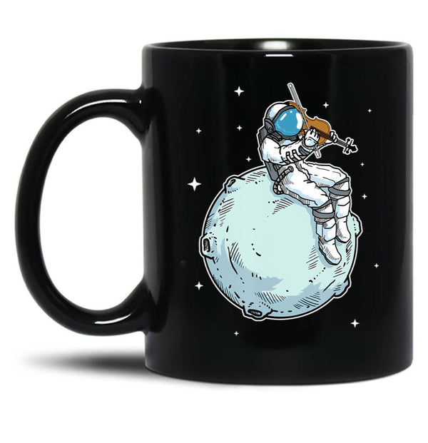 Astronaut Playing Violin Music Violin Lover Black Coffee Mug, Gift Coffee Mug - Black