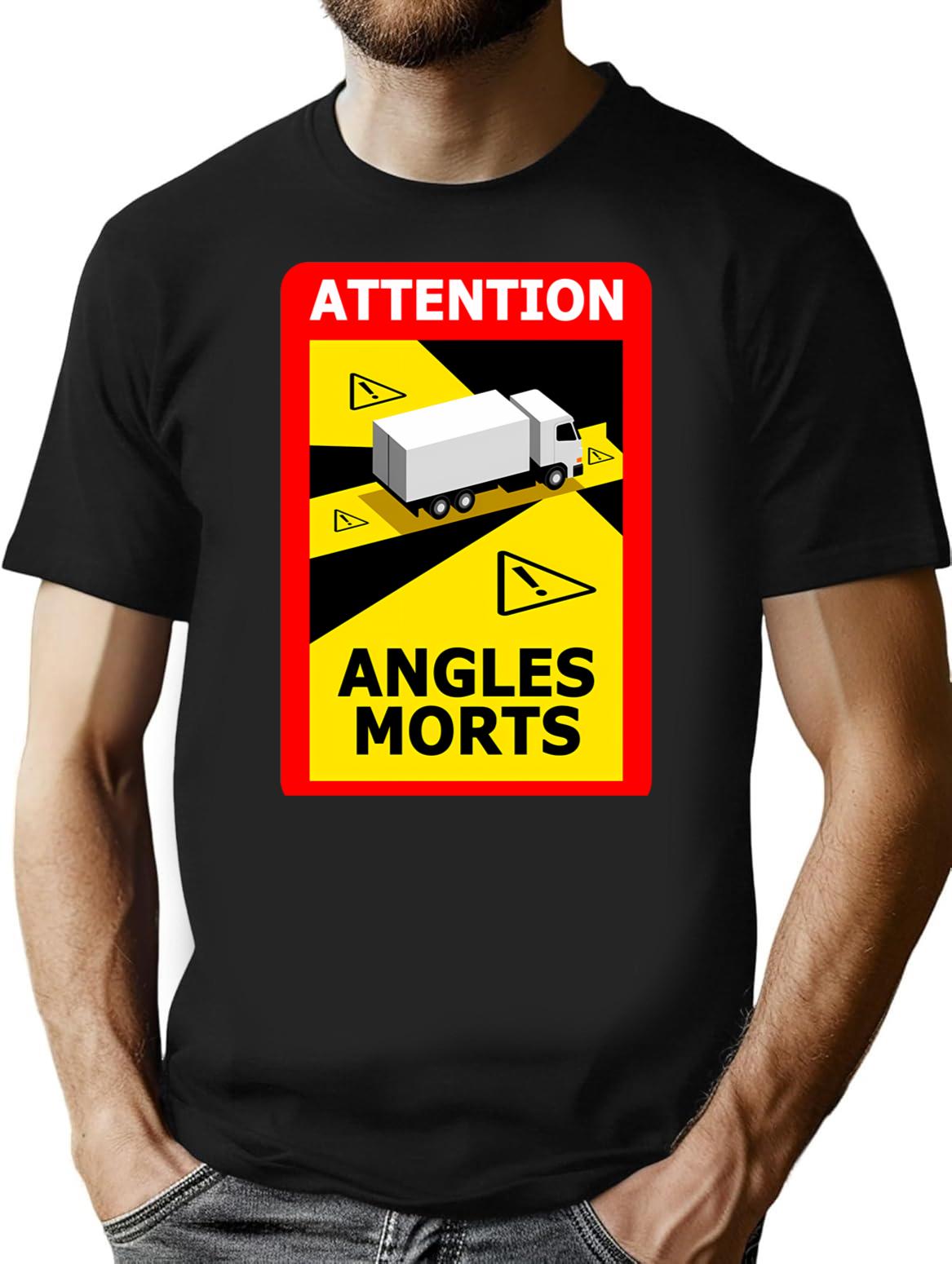 Attention Angles Morts T-Shirt for Men & Women, T-Shirts Graphic Tee - Black