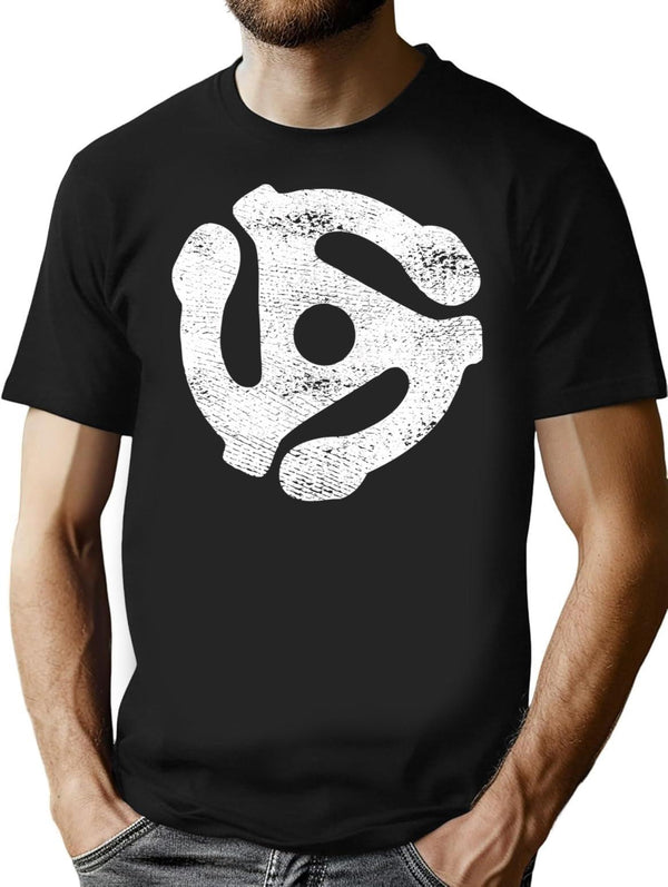 Audiophile 45 Adapter (White Distressed Design) T-Shirt for Men & Women, T-Shirts Graphic Tee - Black