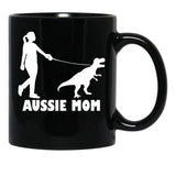 Aussie Mom Australian Shepherd Dog Dinosaur Women Mother Black Coffee Mug, Gift Coffee Mug - Black