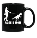 Aussie Mom Australian Shepherd Dog Dinosaur Women Mother Black Coffee Mug, Gift Coffee Mug - Black