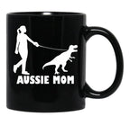 Aussie Mom Australian Shepherd Dog Dinosaur Women Mother Black Coffee Mug, Gift Coffee Mug - Black