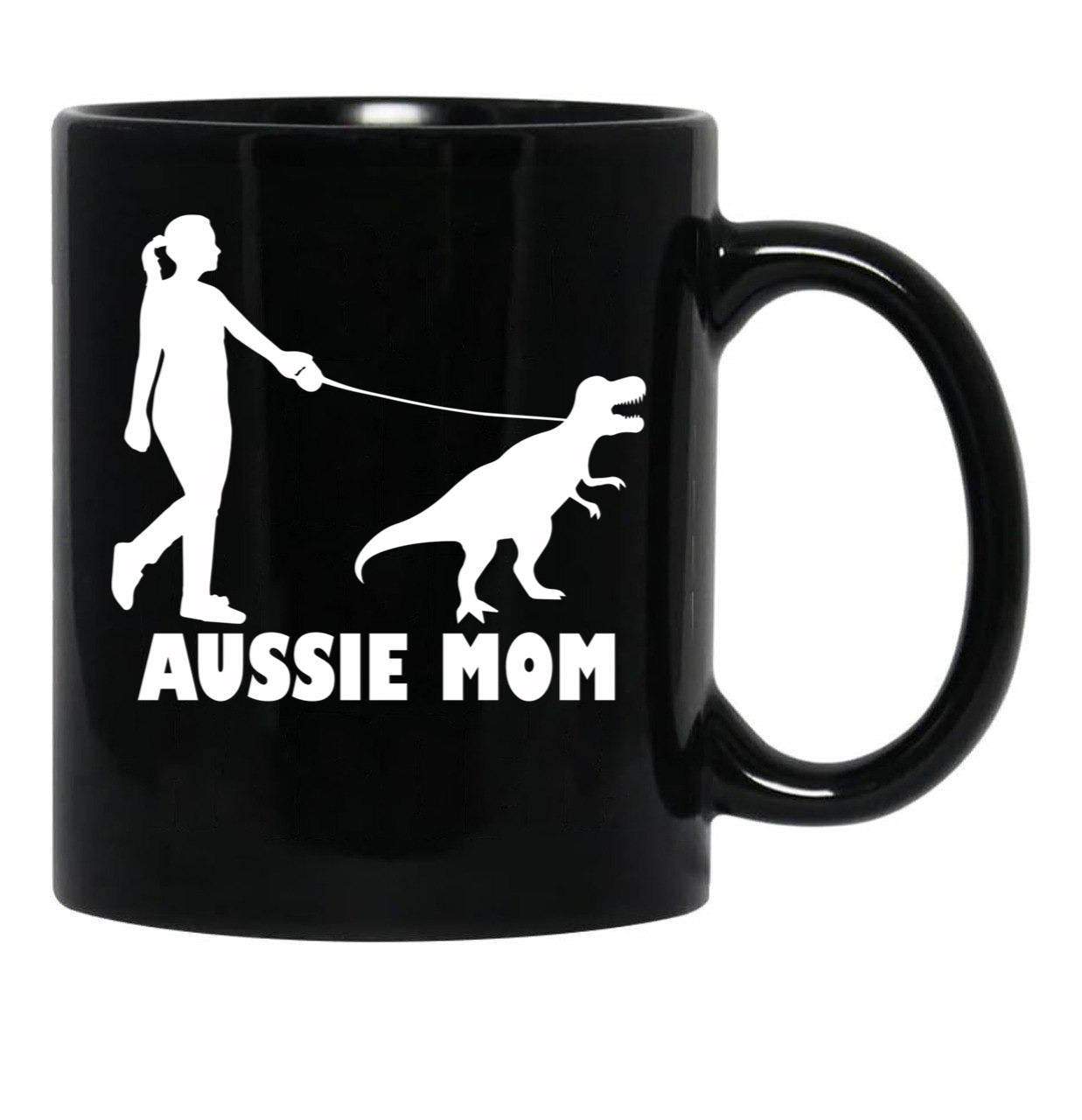 Aussie Mom Australian Shepherd Dog Dinosaur Women Mother Black Coffee Mug, Gift Coffee Mug - Black