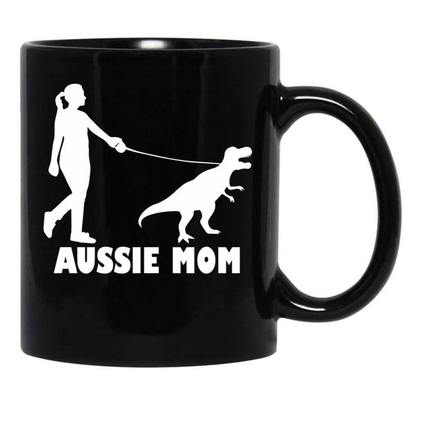 Aussie Mom Australian Shepherd Dog Dinosaur Women Mother Black Coffee Mug, Gift Coffee Mug - Black
