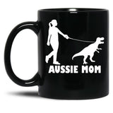Aussie Mom Australian Shepherd Dog Dinosaur Women Mother Black Coffee Mug, Gift Coffee Mug - Black