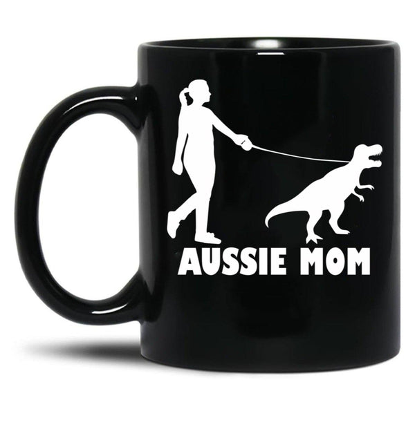 Aussie Mom Australian Shepherd Dog Dinosaur Women Mother Black Coffee Mug, Gift Coffee Mug - Black