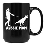 Aussie Mom Australian Shepherd Dog Dinosaur Women Mother Black Coffee Mug, Gift Coffee Mug