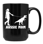 Aussie Mom Australian Shepherd Dog Dinosaur Women Mother Black Coffee Mug, Gift Coffee Mug