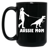 Aussie Mom Australian Shepherd Dog Dinosaur Women Mother Black Coffee Mug, Gift Coffee Mug