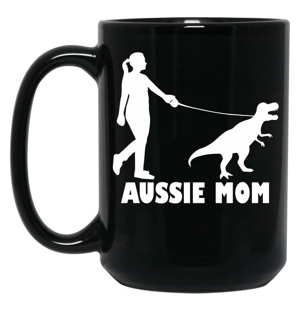 Aussie Mom Australian Shepherd Dog Dinosaur Women Mother Black Coffee Mug, Gift Coffee Mug