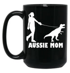 Aussie Mom Australian Shepherd Dog Dinosaur Women Mother Black Coffee Mug, Gift Coffee Mug
