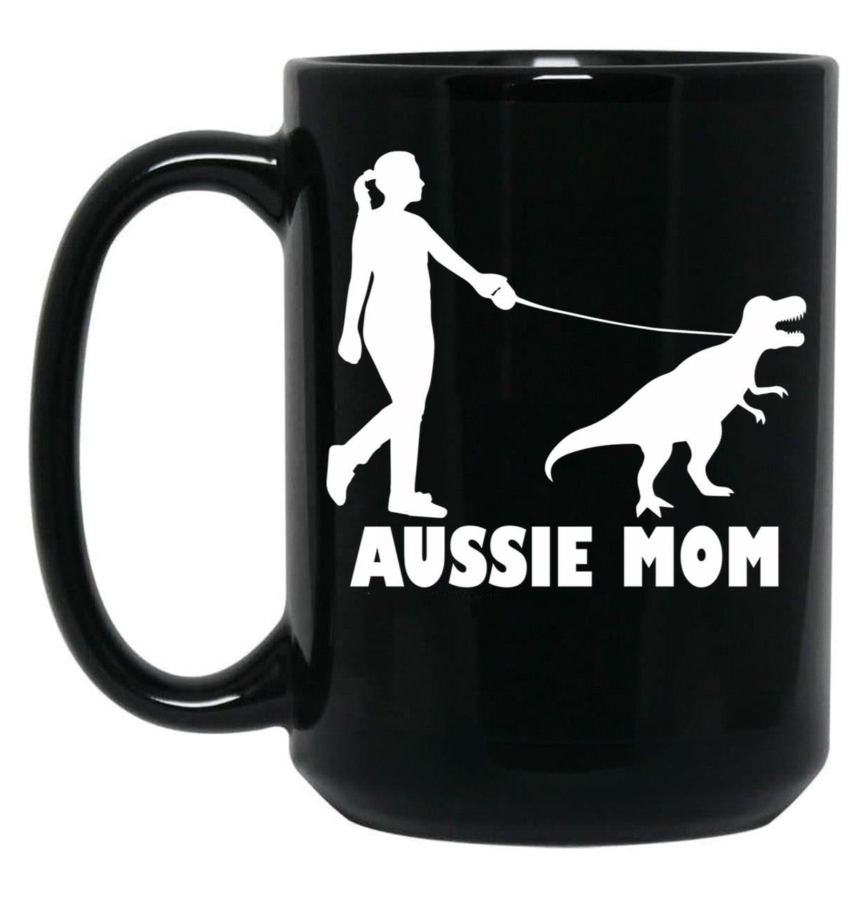 Aussie Mom Australian Shepherd Dog Dinosaur Women Mother Black Coffee Mug, Gift Coffee Mug