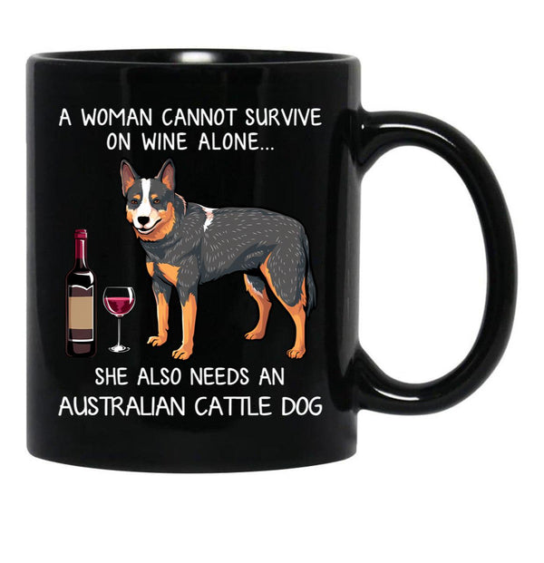 Australian Cattle Dog And Wine Funny Dog Black Coffee Mug, Gift Coffee Mug - Black
