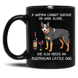 Australian Cattle Dog And Wine Funny Dog Black Coffee Mug, Gift Coffee Mug - Black