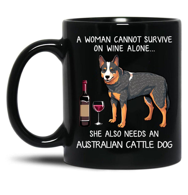 Australian Cattle Dog And Wine Funny Dog Black Coffee Mug, Gift Coffee Mug - Black
