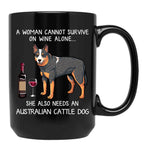 Australian Cattle Dog And Wine Funny Dog Black Coffee Mug, Gift Coffee Mug