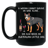 Australian Cattle Dog And Wine Funny Dog Black Coffee Mug, Gift Coffee Mug
