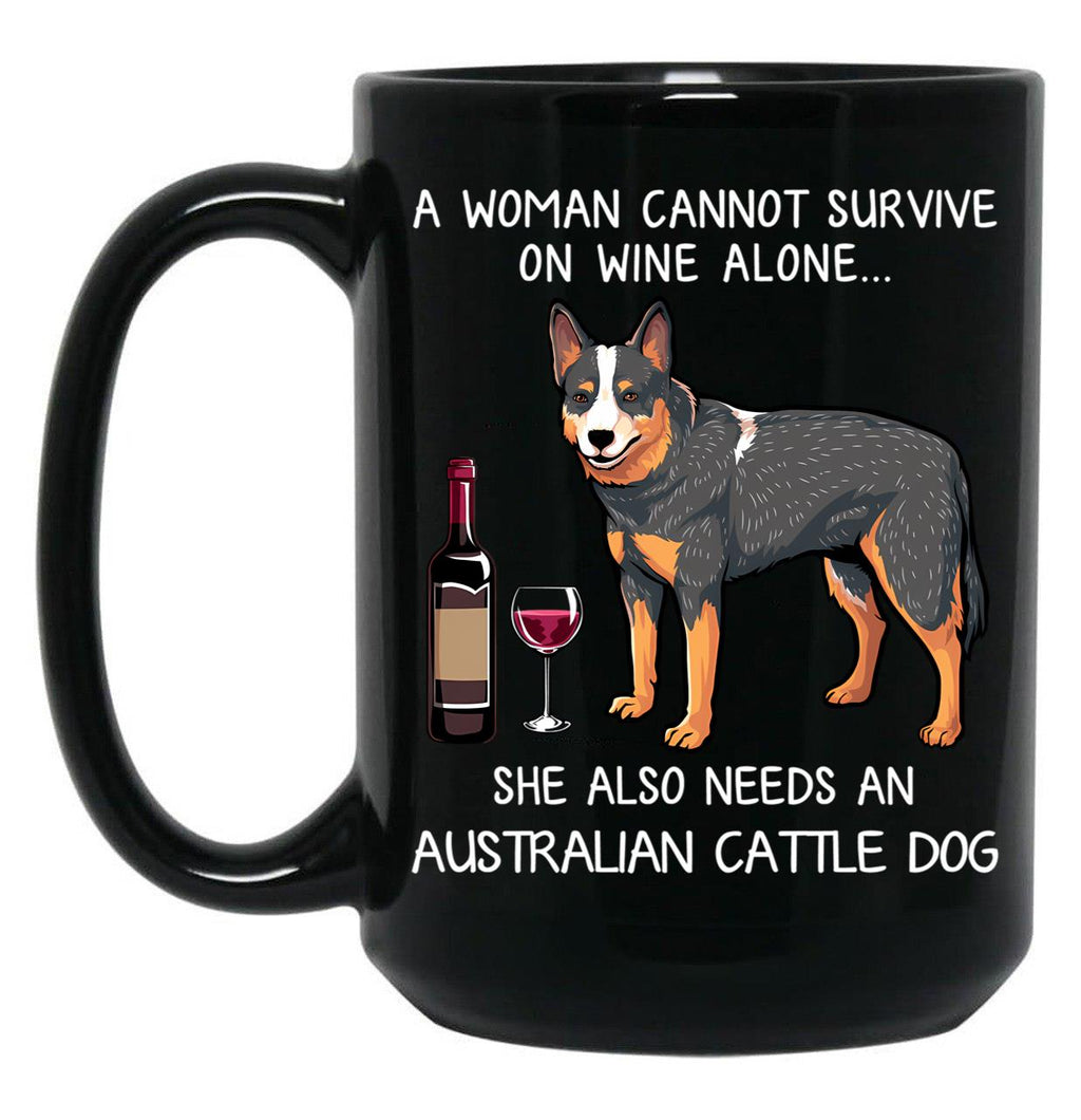 Australian Cattle Dog And Wine Funny Dog Black Coffee Mug, Gift Coffee Mug