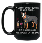Australian Cattle Dog And Wine Funny Dog Black Coffee Mug, Gift Coffee Mug