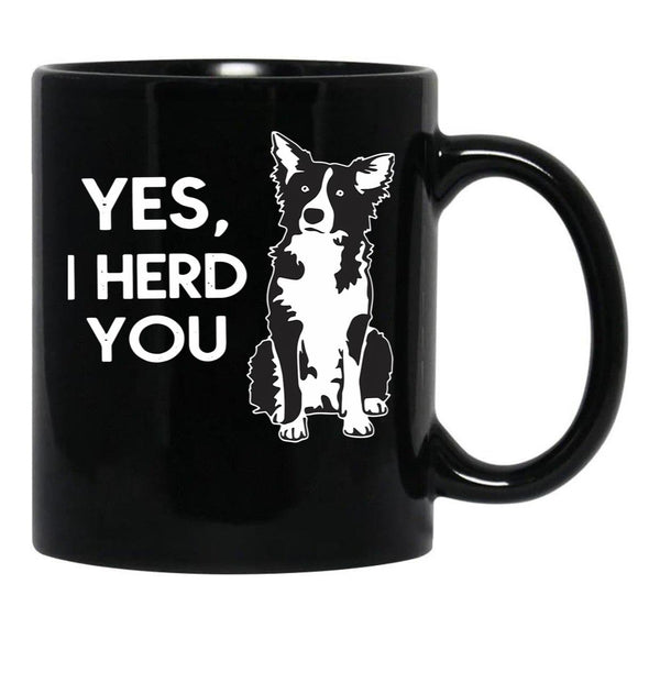 Australian Shepherd Herding Dog Funny I Herd You Mom Dad Black Coffee Mug, Gift Coffee Mug - Black